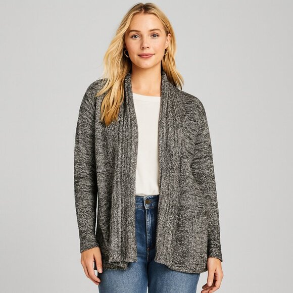 White Stag Women’s Size Small Black Gray Open Front Textured Cardigan Sweater - Picture 1 of 6